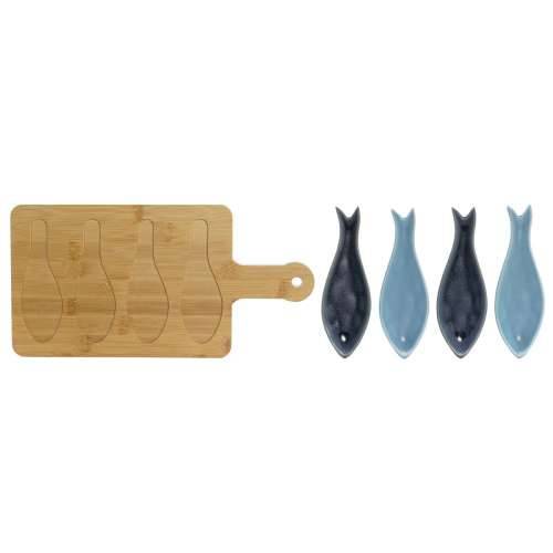 Set za Predjelo Home ESPRIT Plava Zelena Mornarsko plava Bambus Porculan Mediteran Ribe 36 x 18 x 1,3 cm 5 Dijelovi Cijena