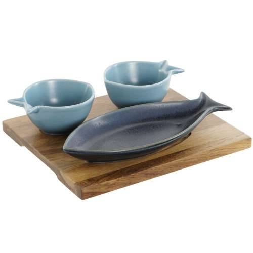 Set za Predjelo Home ESPRIT Plava Nebesko plava Porculan Drvo akacije Mediteran Ribe 19,5 x 16,5 x 1,3 cm 4 Dijelovi Cijena