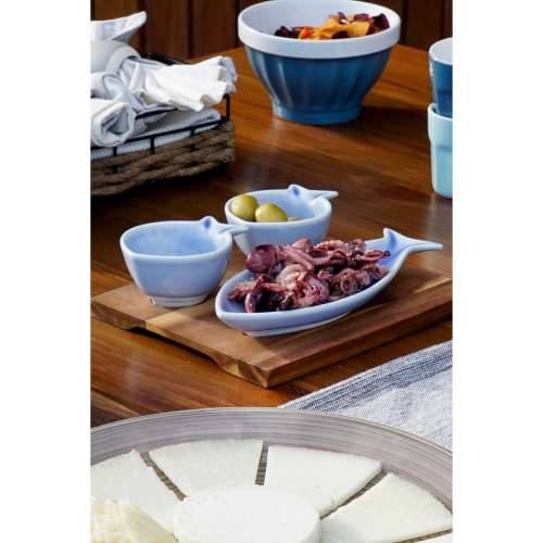 Set za Predjelo Home ESPRIT Plava Nebesko plava Porculan Drvo akacije Mediteran Ribe 19,5 x 16,5 x 1,3 cm 4 Dijelovi Cijena