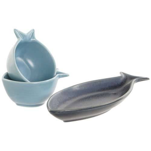 Set za Predjelo Home ESPRIT Plava Nebesko plava Porculan Drvo akacije Mediteran Ribe 19,5 x 16,5 x 1,3 cm 4 Dijelovi Cijena