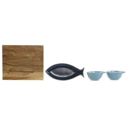 Set za Predjelo Home ESPRIT Plava Nebesko plava Porculan Drvo akacije Mediteran Ribe 19,5 x 16,5 x 1,3 cm 4 Dijelovi Cijena