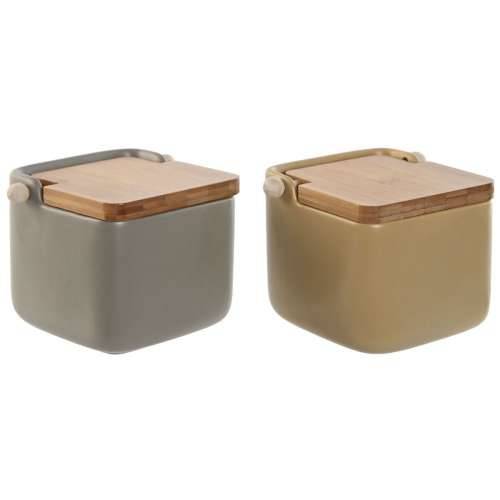 Soljenka s Poklopcem Home ESPRIT Bež Siva Prirodno Bambus Dolomite 15 x 12 x 11 cm (2 kom.) Cijena