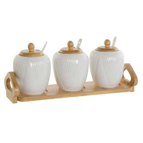 Zdjela za Šećer DKD Home Decor Bijela Prirodno Bambus Porculan 31 x 9 x 7 cm 4 Dijelovi Cijena