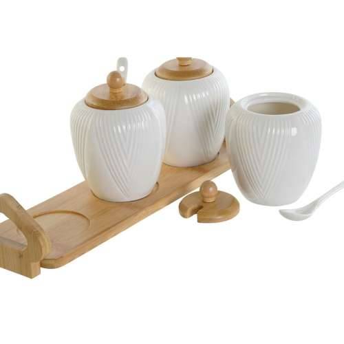 Zdjela za Šećer DKD Home Decor Bijela Prirodno Bambus Porculan 31 x 9 x 7 cm 4 Dijelovi Cijena