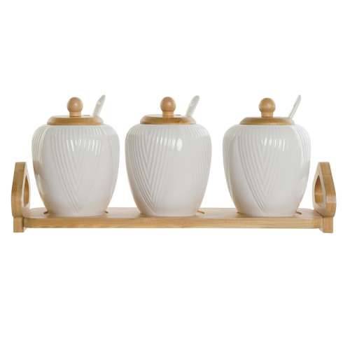 Zdjela za Šećer DKD Home Decor Bijela Prirodno Bambus Porculan 31 x 9 x 7 cm 4 Dijelovi Cijena