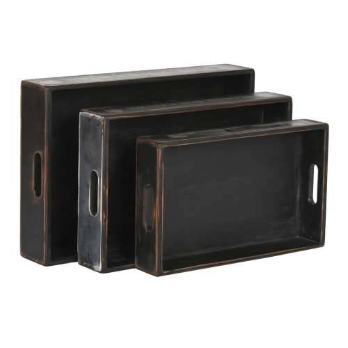 Set pladnjeva Home ESPRIT Crna Jelovina 56 x 38 x 10 cm (3 Dijelovi) Cijena