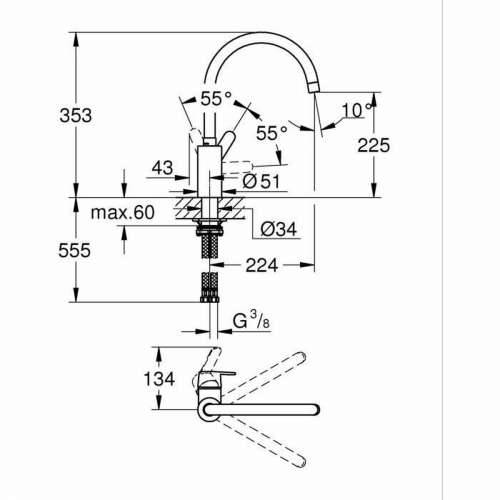 Kitchen Tap Grohe Get - 31494001 Oblik slova C Metal Cijena