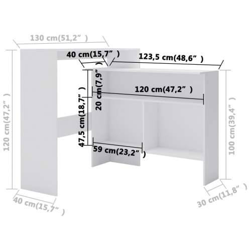 Barski stol s 2 stolne ploče bijeli 130 x 40 x 120 cm Cijena