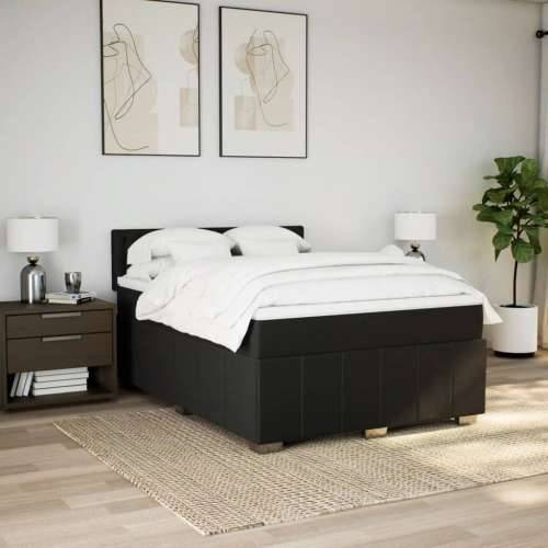 Krevet s oprugama i madracem crni 160x200 cm od tkanine - Crna 160 x 200 cm gumbi Cijena