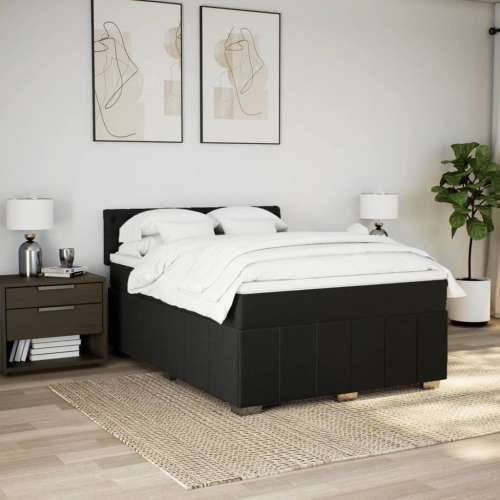 Krevet s oprugama i madracem crni 160x200 cm od tkanine - Crna 160 x 200 cm Dizajn s gumbima Cijena