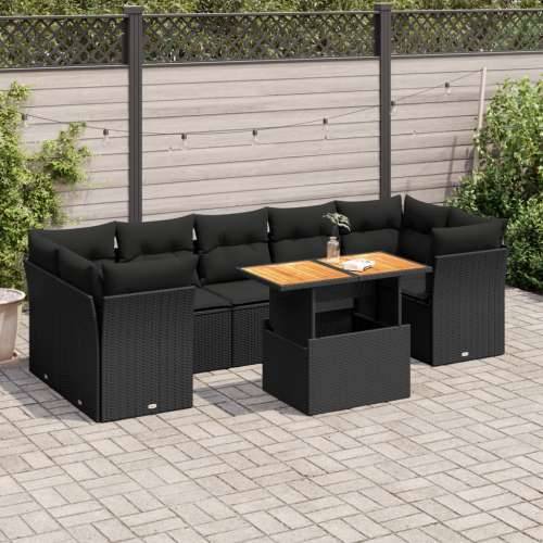 Vrtna garnitura - 8-dijelni set vrtnih sofa od poliratana s jastucima crni - Crna 4x kutna + 3x srednja + stol 1 Cijena