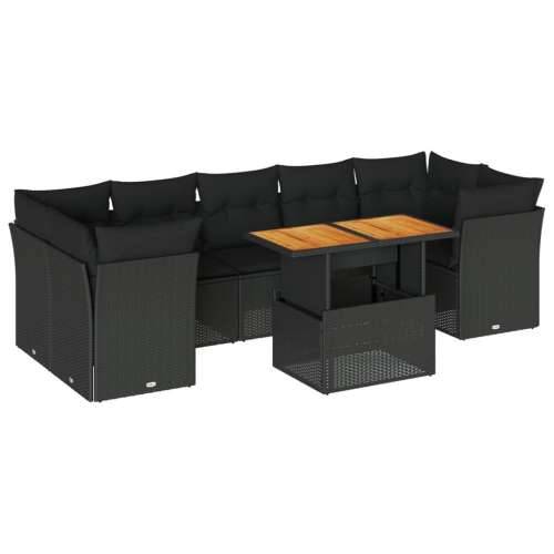 Vrtna garnitura - 8-dijelni set vrtnih sofa od poliratana s jastucima crni - Crna 4x kutna + 3x srednja + stol 1 Cijena