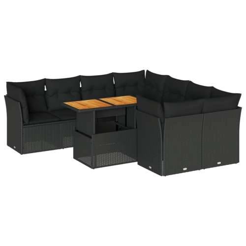 Vrtna garnitura - 9-dijelni set vrtnih sofa s jastucima crni od poliratana - Crna 4x kutna + 4x srednja + stol 1 Cijena