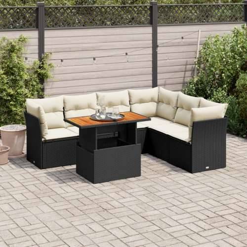 Vrtna garnitura - 7-dijelni set vrtnih sofa od poliratana s jastucima crni - Crna i krem 3x kutna + stol + 3x srednja 1 Cijena