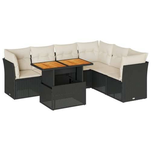 Vrtna garnitura - 7-dijelni set vrtnih sofa od poliratana s jastucima crni - Crna i krem 3x kutna + stol + 3x srednja 1 Cijena