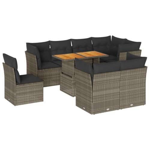 Vrtna garnitura - 9-dijelni set vrtnih sofa od poliratana s jastucima sivi - siva i tamnosiva 3x srednja + 5x kutna + stol 1 Cijena