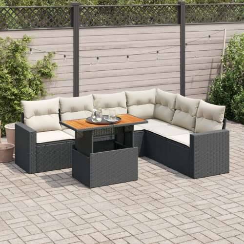 Vrtna garnitura - 7-dijelni set vrtnih sofa od poliratana s jastucima crni - Crna i krem 3x kutna + stol + 3x srednja 1 Cijena