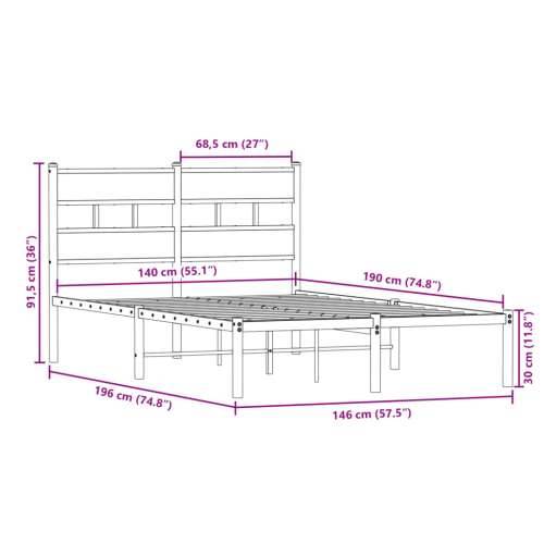 Metalni okvir kreveta bez madraca boja hrasta sonome 140x190 cm - sonoma hrast 140 x 190 cm s uzglavljem Cijena