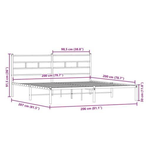 Metalni okvir kreveta bez madraca boja hrasta sonome 200x200 cm - sonoma hrast 200 x 200 cm s uzglavljem Cijena