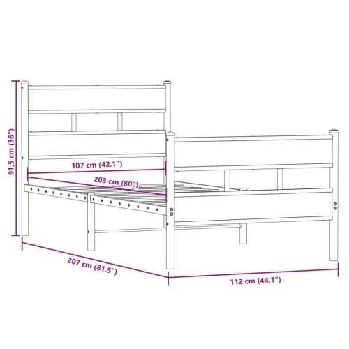 Metalni okvir kreveta bez madraca boja hrasta sonome 107x203 cm - sonoma hrast 107 x 203 cm s uzglavljem i podnožjem Cijena