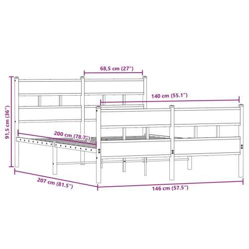 Metalni okvir kreveta bez madraca boja hrasta sonome 140x200 cm - sonoma hrast 140 x 200 cm s uzglavljem i podnožjem Cijena
