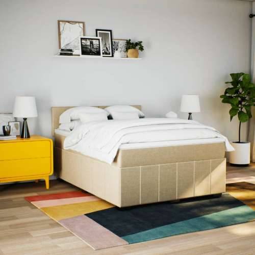 Krevet s oprugama i madracem krem 160x200 cm od tkanine - Krema 160 x 200 cm Gladak dizajn Cijena