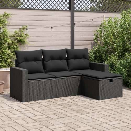 Vrtna garnitura - 4-dijelni set vrtnih sofa od poliratana s jastucima crni - Crna sa spremištem i torbom 1 Cijena