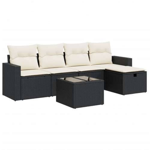 Vrtna garnitura - 6-dijelni set vrtnih sofa s jastucima crni od poliratana - Crna i krem sa spremištem 6 Cijena