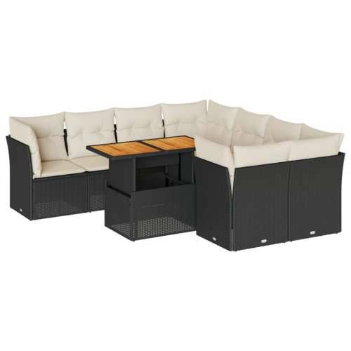 Vrtna garnitura - 9-dijelni set vrtnih sofa s jastucima crni od poliratana - Crna i krem 4x kutna + 4x srednja + stol 1 Cijena