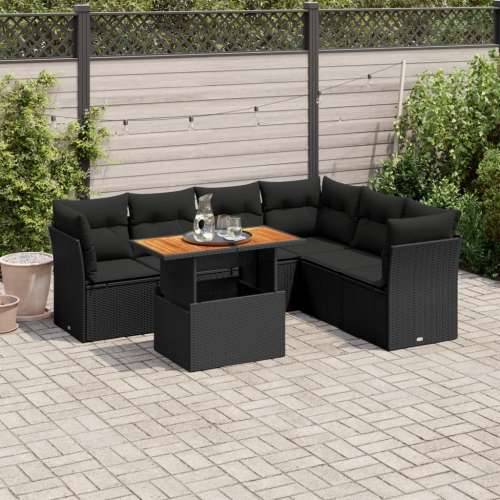 Vrtna garnitura - 7-dijelni set vrtnih sofa od poliratana s jastucima crni - Crna 3x kutna + stol + 3x srednja 1 Cijena