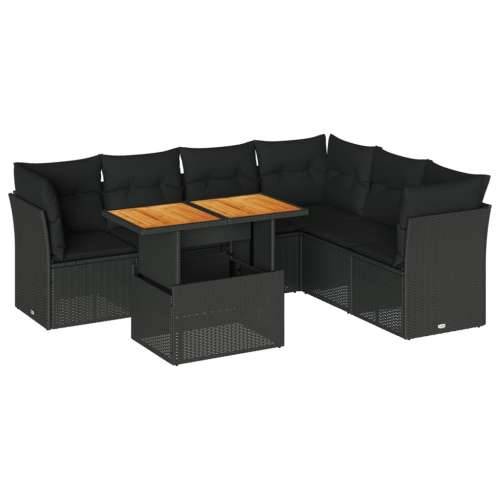 Vrtna garnitura - 7-dijelni set vrtnih sofa od poliratana s jastucima crni - Crna 3x kutna + stol + 3x srednja 1 Cijena