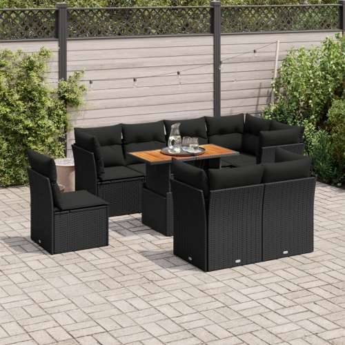 Vrtna garnitura - 9-dijelni set vrtnih sofa s jastucima crni od poliratana - Crna 3x srednja + 5x kutna + stol 1 Cijena