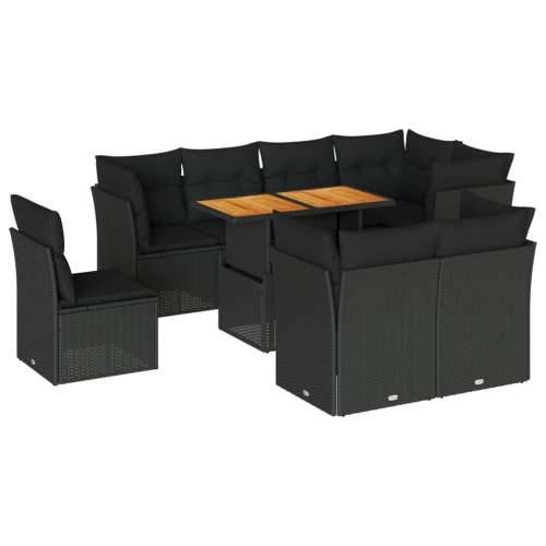 Vrtna garnitura - 9-dijelni set vrtnih sofa s jastucima crni od poliratana - Crna 3x srednja + 5x kutna + stol 1 Cijena