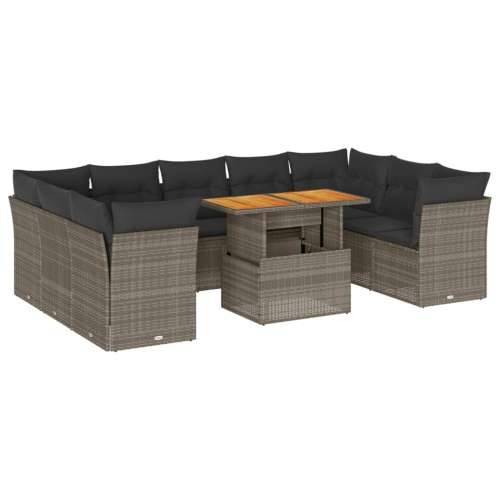 Vrtna garnitura - 10-dijelni set vrtnih sofa od poliratana s jastucima sivi - Siva stol + 4x kutna + 5x srednja 1 Cijena