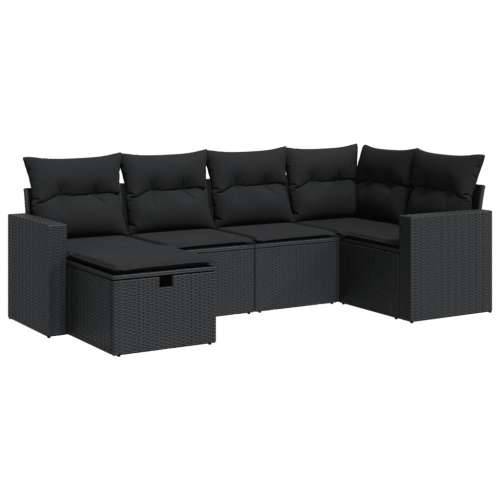 Vrtna garnitura - 6-dijelni set vrtnih sofa s jastucima crni od poliratana - Crna sa spremištem 6 Cijena