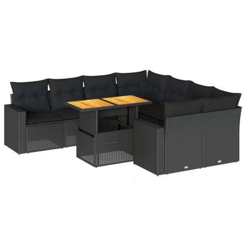 Vrtna garnitura - 9-dijelni set vrtnih sofa s jastucima crni od poliratana - Crna sa spremištem 1 Cijena