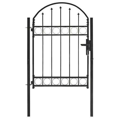 Vrata za ogradu s lučnim vrhom čelična 100 x 125 cm crna
