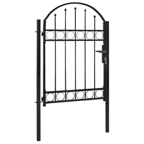 Vrata za ogradu s lučnim vrhom čelična 100 x 125 cm crna Cijena