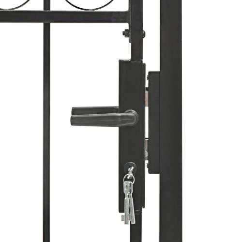 Vrata za ogradu s lučnim vrhom čelična 100 x 125 cm crna Cijena