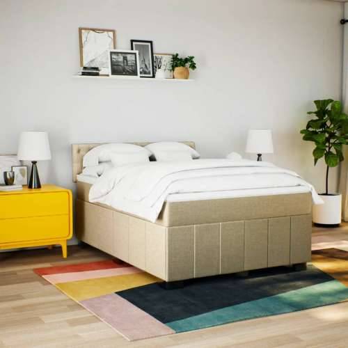 Krevet s oprugama i madracem krem 160x200 cm od tkanine - Krema 160 x 200 cm Dizajn s gumbima Cijena