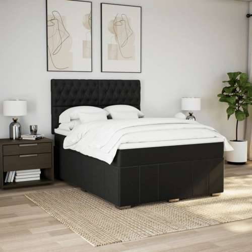 Krevet s oprugama i madracem crni 160x200 cm od tkanine - Crna 160 x 200 cm Dizajn s gumbima Cijena