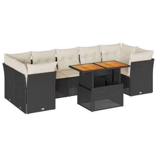 Vrtna garnitura - 8-dijelni set vrtnih sofa od poliratana s jastucima crni - Crna i krem 4x kutna + 3x srednja + stol 1 Cijena
