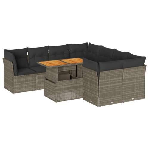 Vrtna garnitura - 9-dijelni set vrtnih sofa od poliratana s jastucima sivi - siva i tamnosiva 4x kutna + 4x srednja + stol 1 Cijena