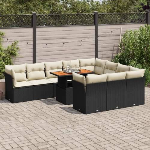 Vrtna garnitura - 11-dijelni set vrtnih sofa od poliratana s jastucima crni - Crna i krem 4x kutna + 6x srednja + stol 1 Cijena