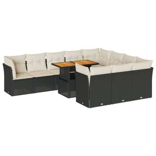Vrtna garnitura - 11-dijelni set vrtnih sofa od poliratana s jastucima crni - Crna i krem 4x kutna + 6x srednja + stol 1 Cijena