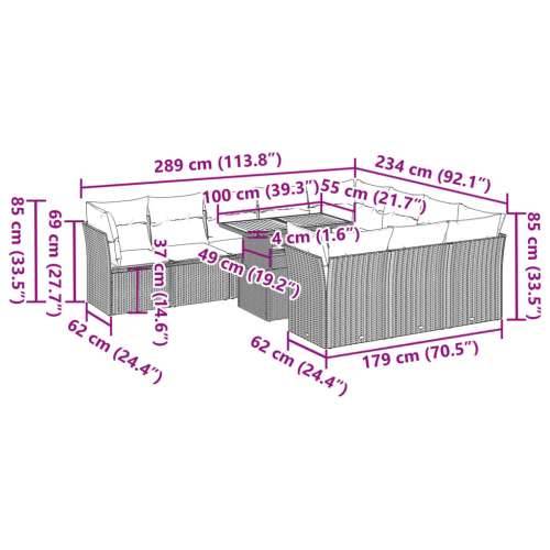 Vrtna garnitura - 11-dijelni set vrtnih sofa od poliratana s jastucima crni - Crna i krem 4x kutna + 6x srednja + stol 1 Cijena