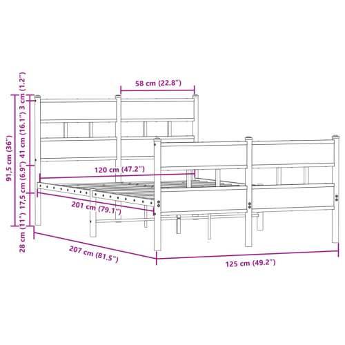 Okvir kreveta bez madraca s uzglavljem i podnožjem 120x200 cm - Smeđi hrast 120 x 200 cm s uzglavljem i podnožjem Cijena