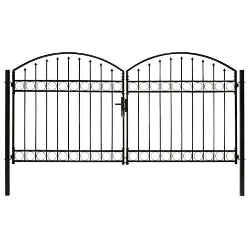 Dvostruka vrata za ogradu s lučnim vrhom čelična 300x125 cm crna