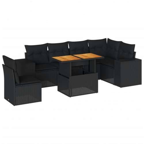 Vrtna garnitura - 7-dijelni set vrtnih sofa od poliratana s jastucima crni - Crna 3x kutna + stol + 3x srednja 1 Cijena