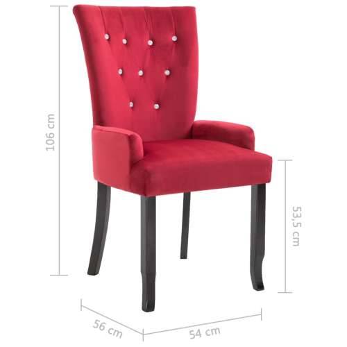Blagovaonska stolica s naslonima za ruke crvena baršunasta Cijena